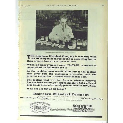 dearborn chemical company 1928 no-ox-id rust preventive oil vintage ad
