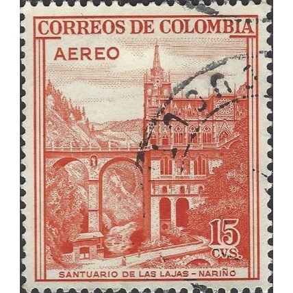 COLOMBIA, BRIDGE, Las Lajas Shrine, Narino, orange 1954, 35mm