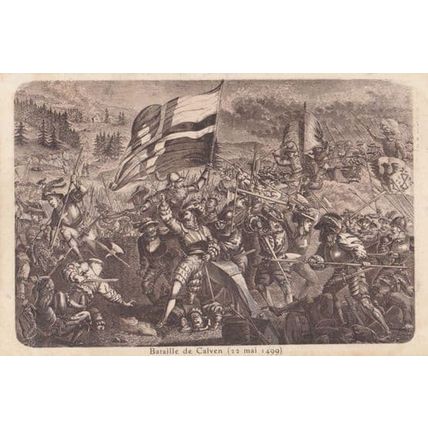 Bataille De Calven 1499 Antique Switzerland Medieval Battle Military Postcard