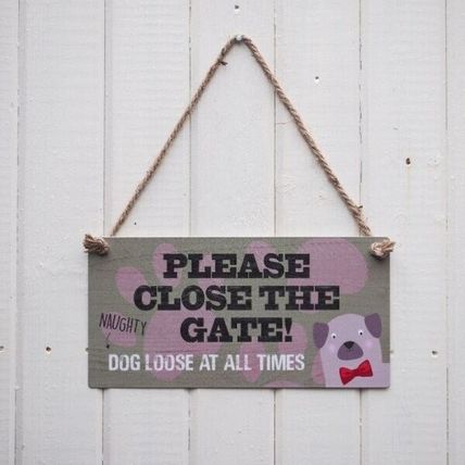 Garden/ home Pet Dog Fun - 'Close The Gate' Hanging Metal Sign w Rope Handle