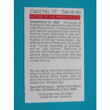 Peters Foods Australia 1987 The History of the Americas Cup Cards Choice (e25)