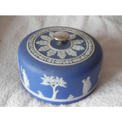 ANTIQUE Wheel Round Of Cheese EPNS Platter With Domed Jasperware Wedgwood Cover
