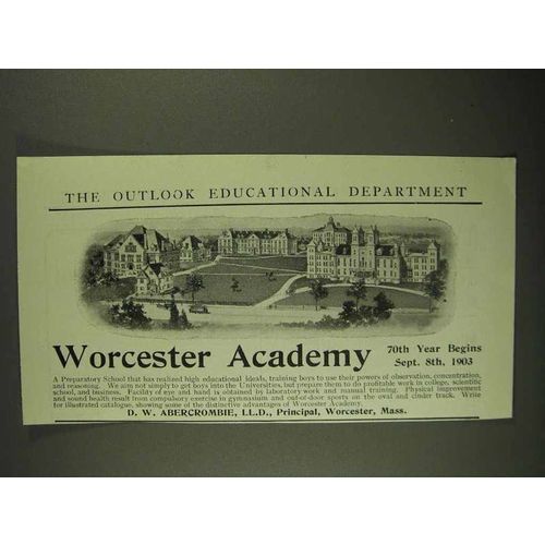 1903 Worcester Academy Ad - 70th Year Begins