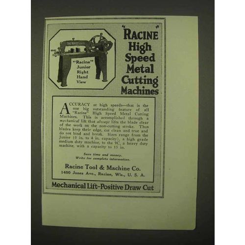 1922 Racine Junior High Speed Metal Cutting Machine Ad