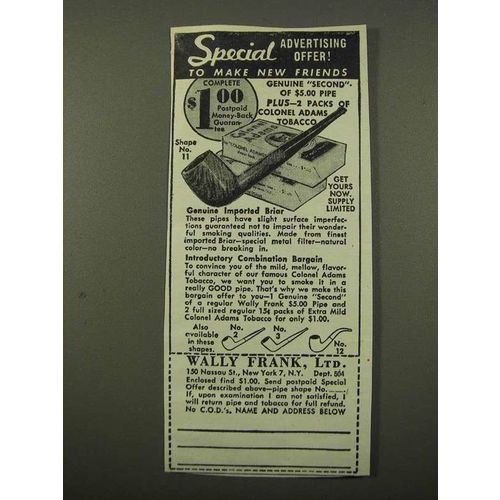 1947 Wally Frank Pipes Ad - Special Advertising Offer!
