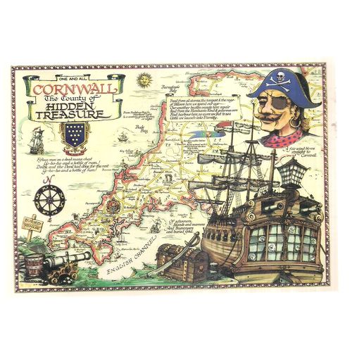 CORNWALL TREASURE MAP vintage used postcard vgc 1970 postmark =