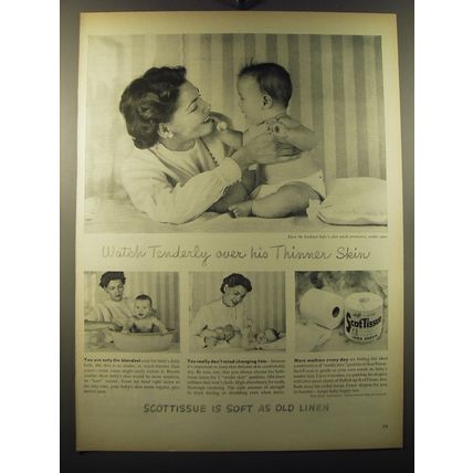 1949 Scott Scottissue Toilet paper Ad - Watch tenderly over his thinner skin