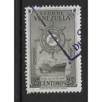 VENEZUELA 1948 25c GREY MERCHANT MARINE FREIGHTER SG 794 FINE USED#2