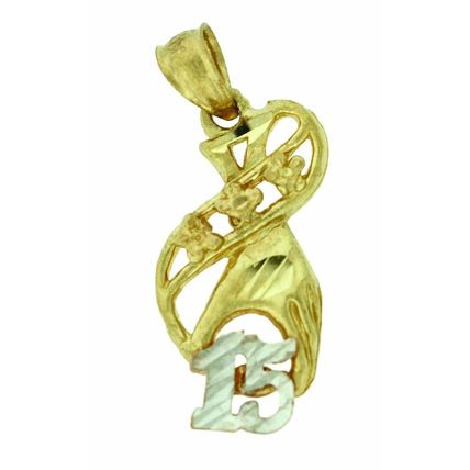 Sweet 15 Anos year Multi Tone Real 14K Gold Hand 2.35 Gr Pendant Charm 28 mm