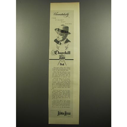 1955 Neiman-Marcus Churchill Hats Ad - Unmistakably the finest hat made
