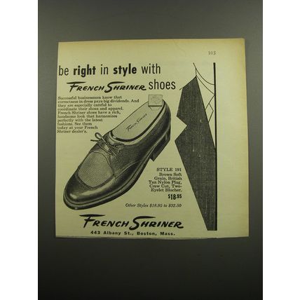 1955 French Shriner Style 191 Shoes Ad - Be right in style with French Shriner