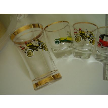 Vintage 4 Classic Motor Cars Enamelled Shot Glasses Rolls Royce Wolseley Austin