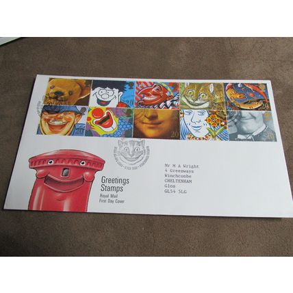 1990 GB First Day postal Cover - Smilers Greeting Stamps - Cheshire cat frank