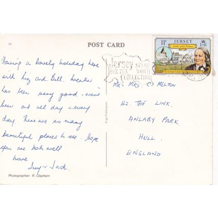 Mont Orgueil Castle Jersey Postcard posted 1982 crease