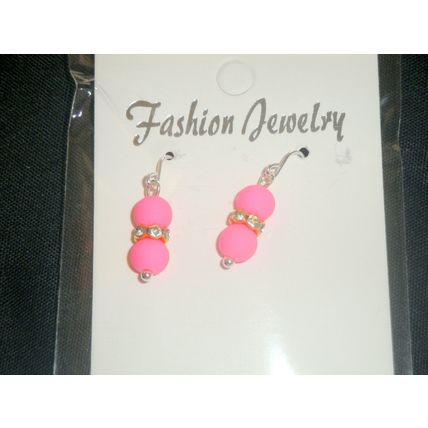 Bright pink & clear crystal earrings child or petite adult 925 silver hook