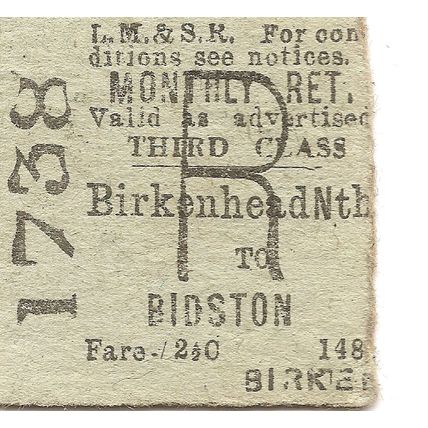 L.M.S.R. Edmondson Ticket - Birkenhead North to Bidston