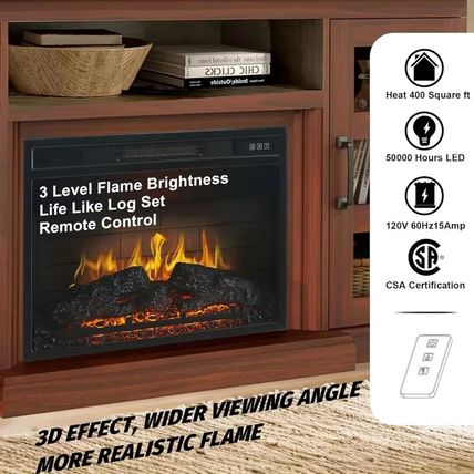 Farmhouse TV Cabinet with 3D Fireplace – Fits TVs Up to 65 Inches