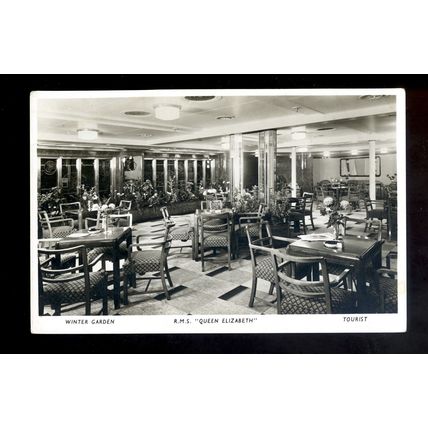 LS3868 - Cunard Liner - Queen Elizabeth - Tourist Class Winter Garden - postcard