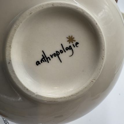 Anthropologie Night Sky Bowl Stoneware Blue Teal Drip Watercolor Wash Gold Star
