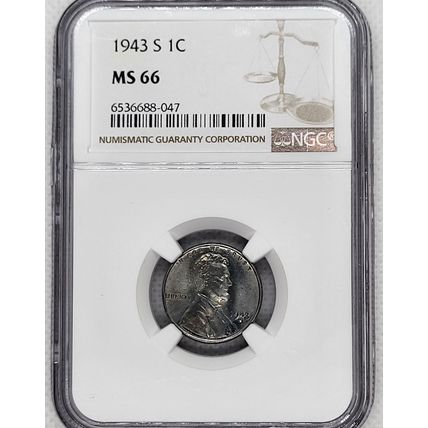 1943-S Steel Lincoln Wheat One Cent NGC Graded Coin MS66