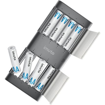 Imuto Lithium Batteries AA 8 Pack with Charger, 2500 Mwh 1.5V Constant Voltage O