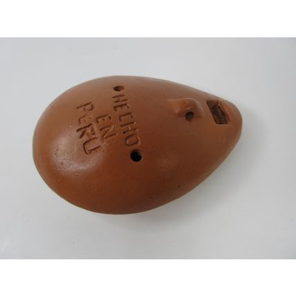 Peruvian Ocarina Handmade Clay Flute Painted Oval Geometric Colorful Peru