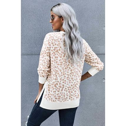 Leo Round Neck Long Sleeve Leopard Print Loose Fit Sweatshirt