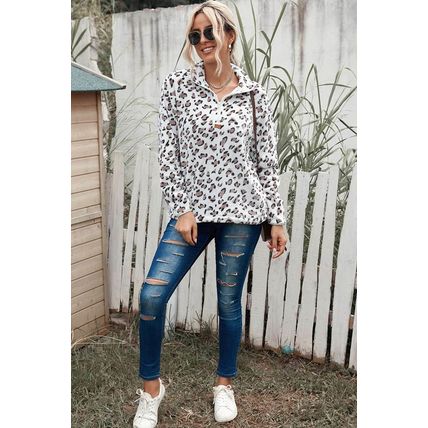 White Family Matching Mom's Leopard Quarter Zip Fleece Sweatshirt