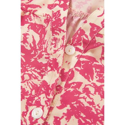 Rose Allover Printed Half Button Neck Ruffle Sleeve Blouse