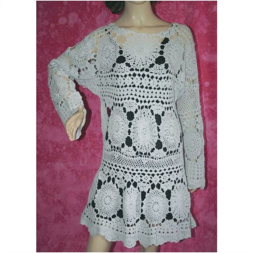Vintage 1970 Blue Open Work Crochet Dress Size 10 Rare