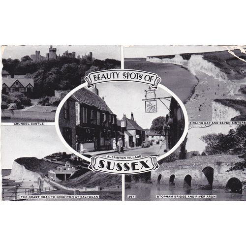 Multi View Beauty Spots of Sussex Nice slogan Postmark 1964 Postcard (SX72477)