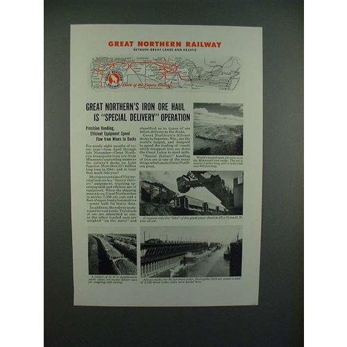 1945 Great Northern Railway Ad - Iron Ore Haul