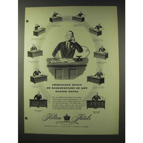 1948 Hilton Hotel Ad - Immediate Reply on Reservations