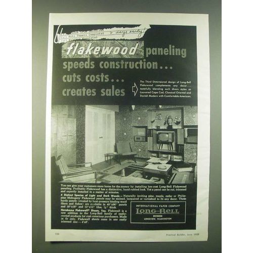 1959 International Paper Company Long-Bell Flakewood Paneling Ad