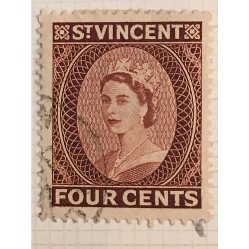 St Vincent Queen Elizabeth II 1955 4c Brown Used SG 192 Sc 189 stamp Postage
