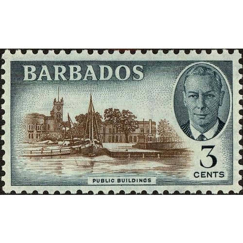 Barbados KGVI 1950 3c Reddish Brown & Blue Green Mounted Mint SG 273 Sc218 stamp