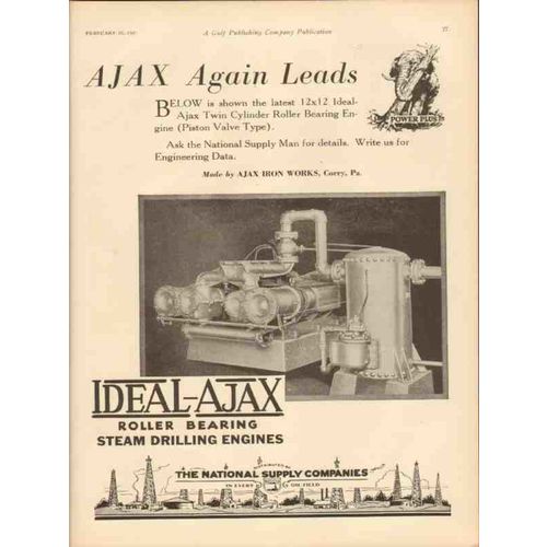 AJAX IRON WORKS 1931 Twin cylinder roller bearing engine vintage ad
