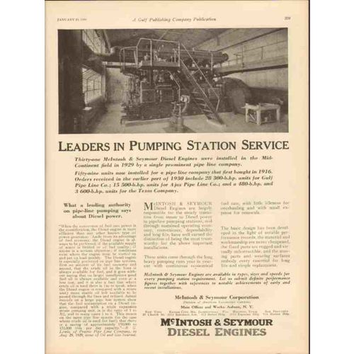 MCINTOSH SEYMOUR CORP 1931 Leaders pumping station service vintage ad