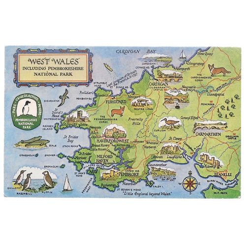 WEST WALES map used postcard by J. Salmon 1980 postmark #
