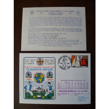 1975 Blackburn v Bolton Dawn Football Cover No8 stamps Special Event Centenary