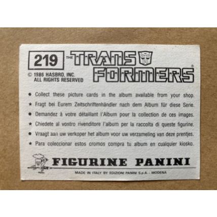 Transformers Sticker # 219 (B) unused 1986 Panini Hasbro