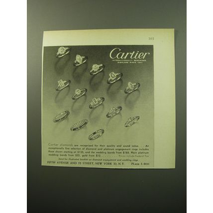 1950 Cartier Diamond Rings Ad - Cartier diamonds recognized for their quality