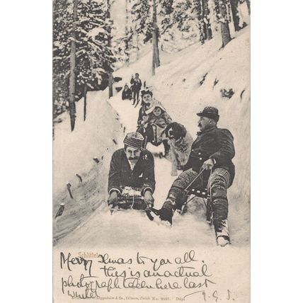 Schlitteln Schweiz Sledging Switzerland Adelboden Old Postcard
