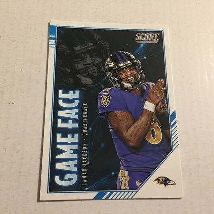 2020 Panini Score Football Baltimore Ravens Lamar Jackson Game Face Trading Card