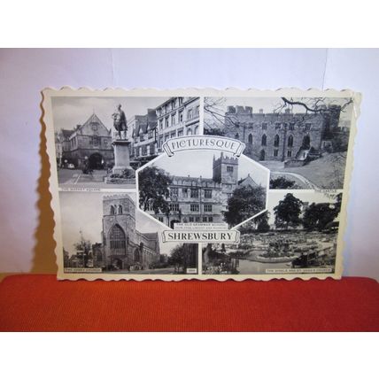 multiview, SHREWSBURY, SHROPSHIRE used vintage postcard 1958 pm =