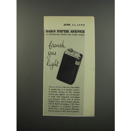 1955 Saks Fifth Avenue Versailles Lighter Ad - French gas light