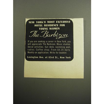 1957 The Barbizon Hotel Ad - New York's most exclusive hotel residence