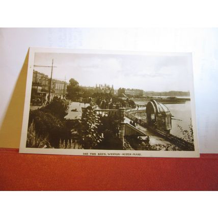 THE TWO BAYS, WESTON-SUPER-MARE, SOMERSET antique used postcard RP 1921 pm #