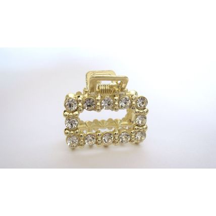 Small mini gold metal crystal square hair claw clip