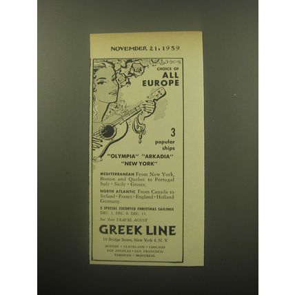 1959 Greek Line Cruise Ad - Choice of All Europe